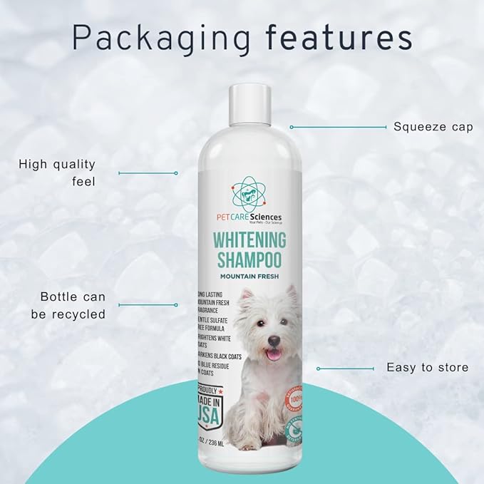 8 fl oz Dog Whitening Shampoo - Dog Shampoo for White Dogs - Brightens White and Darkens Dark Coats - Tearless and Natural - Hair and Fur Whitener for Dogs - Made in The USA