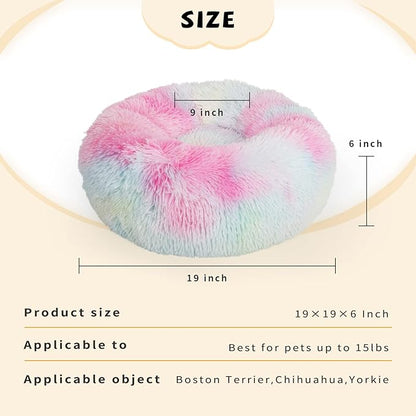 Puppy Bed for Calming Dog 19Inches Peach Anti-Anxiety Donut Dog Bed for Small Dogs Washable Fuzzy Dog Bed Fits up to 15 lbs Pets Beds for Small Dog