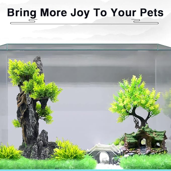 Aquarium Mountain View Stone Ornament Tree Rock Cave - Aquarium Decorations Large and Tall Fish Tank Decorations for Large Fish Tank - 13.4 Inches High