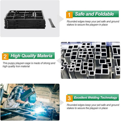 BestPet | Dog Playpen | 40 Inch, 24 Panels | Heavy Duty Metal Pet Exercise Pen | Indoor Outdoor Fence Panels | Rust-Resistant, Removable, Tool-Free Setup | Anti-Skid, Expandable Design