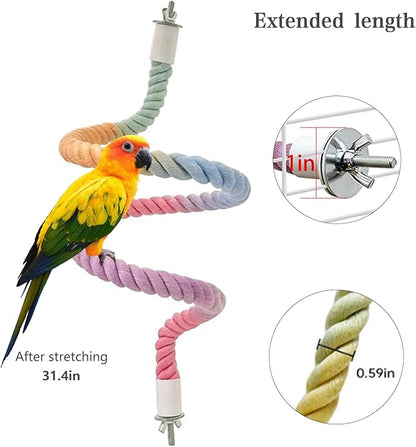 1pcs Gradient Colorful Bird Rope Perch Stand,Bird Cage Climbing Rope Toys Accessories,Bendable Climbing,Parakeet Lovebirds Cockatiels Budgies Play (31.4'')