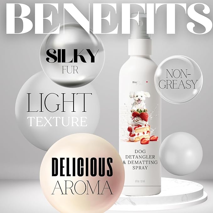 Dog Detangler Spray with Shortcake Fragrance - Natural Pet Nose Friendly Ingredients Used for Sensitive Skin - Dog Leave in Conditioner for Poodles - Made in USA - Pet Perfume Spray Long Lasting 8 oz