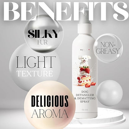 Dog Detangler Spray with Shortcake Fragrance - Natural Pet Nose Friendly Ingredients Used for Sensitive Skin - Dog Leave in Conditioner for Poodles - Made in USA - Pet Perfume Spray Long Lasting 8 oz