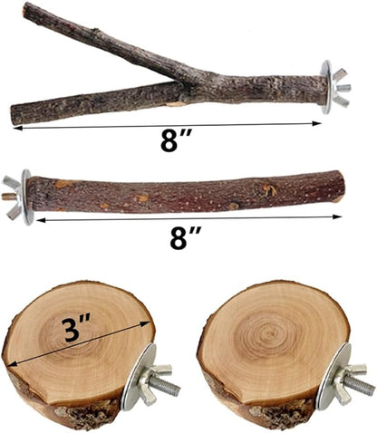 4PCS Natural Wood Bird Perches for Cage, Parrot Cage Perch Stand, Cage Accessories, Wooden Platform for Birds, Toys for Parakeets, Cockatiel, Budgie, Conure