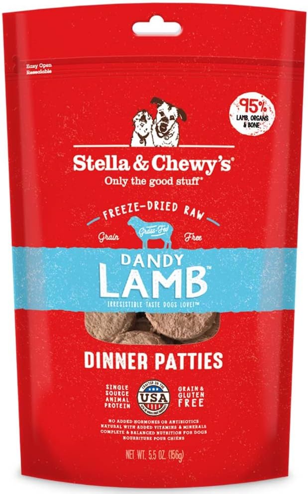 Stella & Chewy's Freeze Dried Raw Dinner Patties  Grain Free Dog Food, Protein Rich Dandy Lamb Recipe  5.5 oz Bag