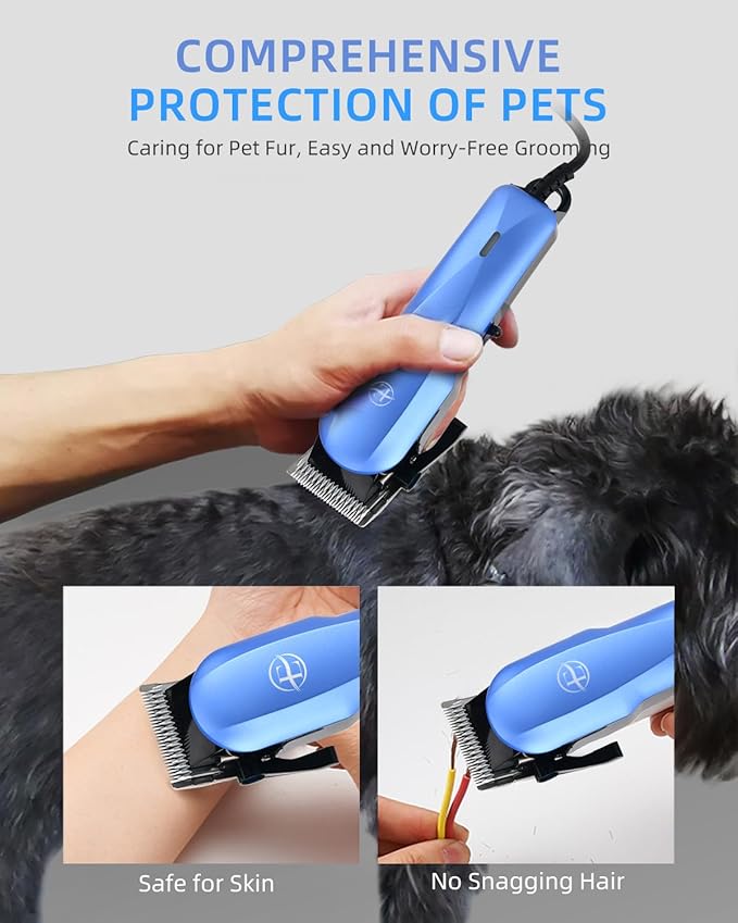 E-Hunter Professional Dog Grooming Clippers Kit, 24V High Power for Thick Coats, Quiet Dog Clippers with 10 Metal Guard Combs & Brush, Ideal Dog Hair Remover for Cats and Pets