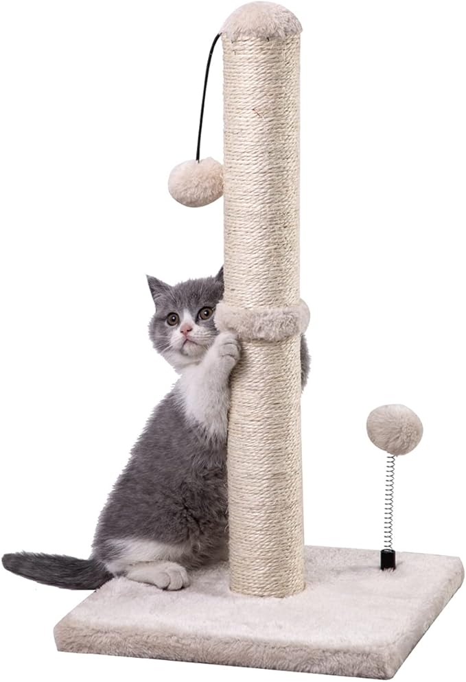 MECOOL Cat Scratching Post Premium Basics Kitten Scratcher Sisal Scratch Posts with Hanging Ball 22in for Kittens or Smaller Cats (22 inches for Kitten, Beige)