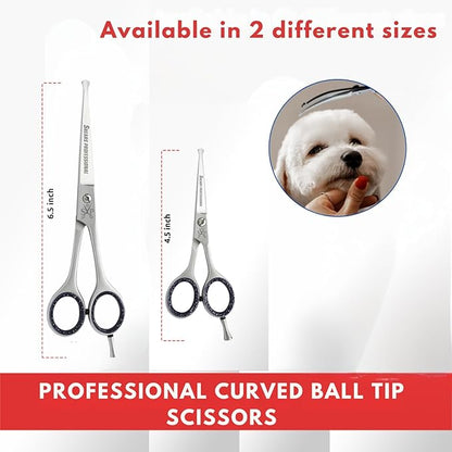 Dog Grooming Scissors, Hair Cutting Shears with Ball Tip Curved,Grooming Scissor for Pet, Scissors for Dogs,Safety Round Tips, Barber Supplies Pet and Saloon Use (Ball CVD 6.5)