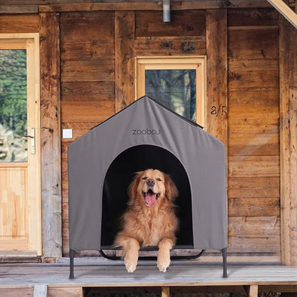 42 Outdoor Dog House for Large Breeds, Durable Large Dog Shelter with Weatherproof 600D PVC Canopy, Breathable 2x1 Textilene Fabric Elevated Dog Bed, XL Dog Kennel for Outside Use