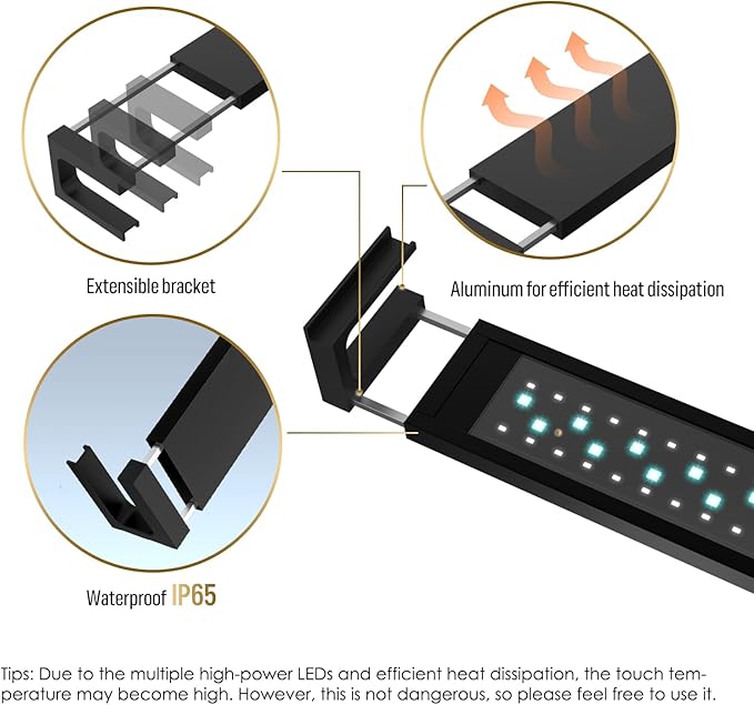 GLOWRIUM Smart Aquarium Light, Bluetooth + WiFi Dual Control Freshwater Fish Tank Light with App, Multi-preset Spectrum, Brightness Adjustable, Anti-Drop, Real Time Water Temperature Sensor (36-48 in)