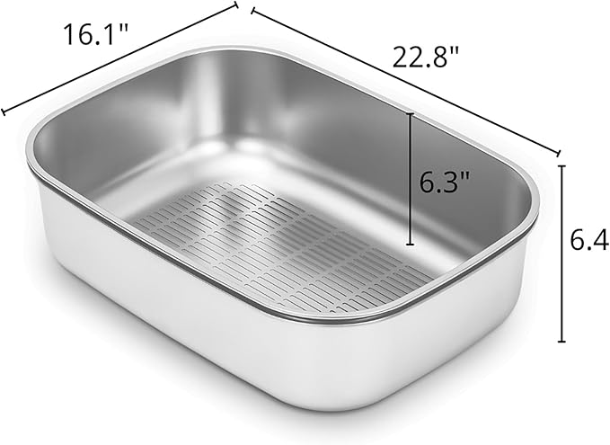 Stainless Steel Sifting Litter Box with Lid, Metal Litter Pan with Scoop for Big Cats Multi Cat, Extra Large Cats Litterbox Odor Control Easy Clean (22.8*16.5*11.8inch-With Enclosure & Step, X-Large)
