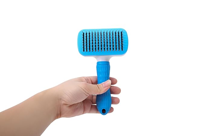 K-KINDEDGE Self Cleaning Slicker Brush,Dog Brush & Cat Brush with Massage Particles,Removes Loose hair & Tangles,Skin Friendly & Promote Circulation (Sky Blue)