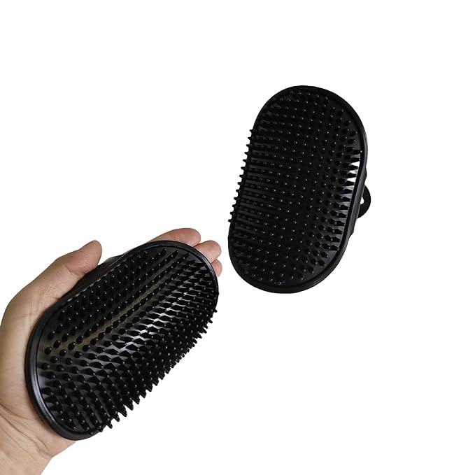 2Pcs Pet Brushes Dog Bath Brushes Cat Massage Bath Pet Cleaning Gloves with Adjustable Ring Handle,Black