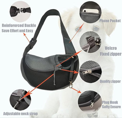 Dog Pet Sling Carrier Puppy Cat Sling Mesh Carrying Bag Adjustable Strap Breathble Small Dog Cat Satchel Carrier Hand Free Safe Front Backpack Soft Foldable Pet Purse Pouch Travel Outdoor