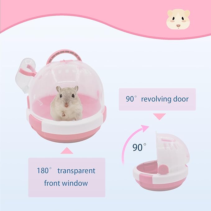 Hamster Carrier Cage Portable_ages Small Animals Carry Travel Case with Water Bottle Plastic Breathable_uinea Pig Outgoing Cage for Dwarf Hamster Ferret Chinchillas Hedgehog (Pink)