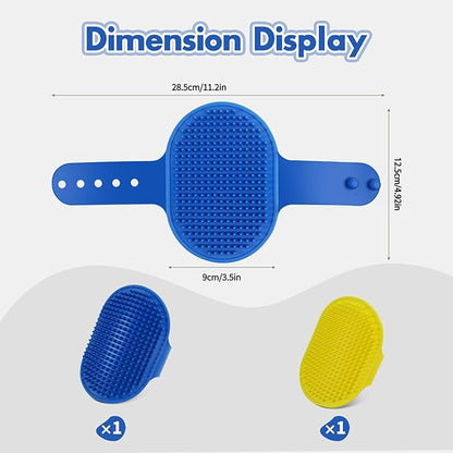 Dog Bath Brush with Grooming Supplies: Dog Brush for Short Haired and Long Haired Dogs, Silicone Brush with Ring Handle, Grooming Tools for Equigroomers, Breeders, and Dog Owners(Blue and Yellow)