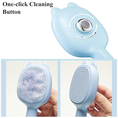 Self-Cleaning Dog Brush for Small Breeds - Adjustable Bristle Grooming Tool for Puppies, Yorkies, Shih Tzus, Maltipoos & Malteses (Blue)