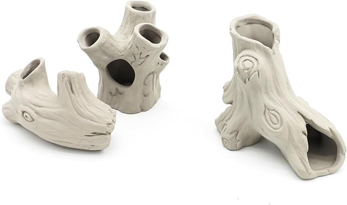 Aquarium Decorations Ceramic Artificial Stump Cave,Betta Fish Tank Accessories Hollow Tree Stump Decor 3-Piece Set