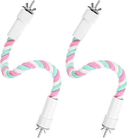 2-Pack Rope Perches for Bird Cages, 13.8 in Length Comfort Grip Flexible Rope Perch Beak & Paw Grinding for Parrots/Cockatiels/Parakeets, Bird Platform Sand [Pink Cyan]