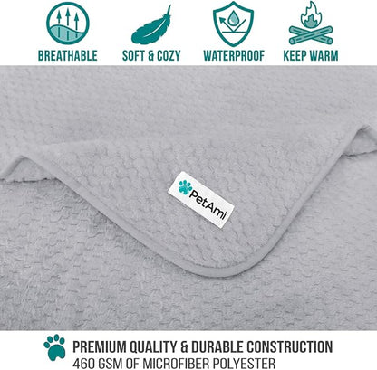 PetAmi Waterproof Dog Blanket, Leakproof Puppy Blanket for Medium Large Dogs, Furniture Sofa Couch Cover Protector, Fleece Pet Throw Indoor Cat Kitten, Reversible Washable Soft Plush, 40x60 Light Gray