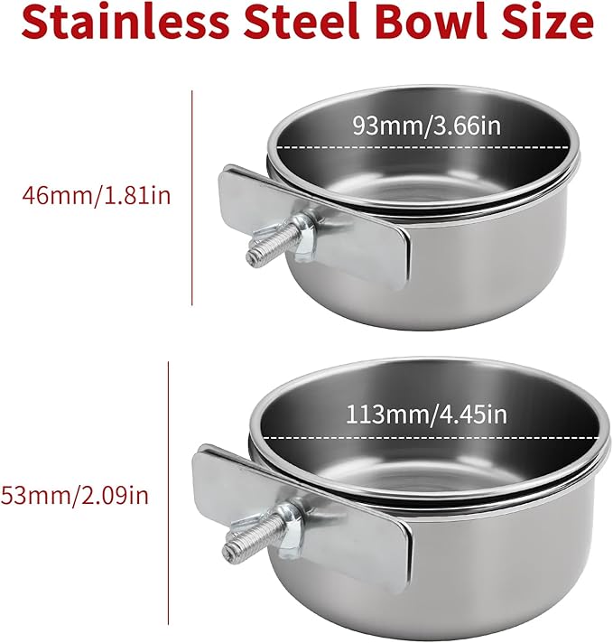 TBWHL Parrot Feeding Cups Hanging Pet Animal Stainless Steel Birdcage Bowls Bird Bowls for Cage Parakeet Birds Cage Accessories Suitable Small and Medium Bird S (2pcs)