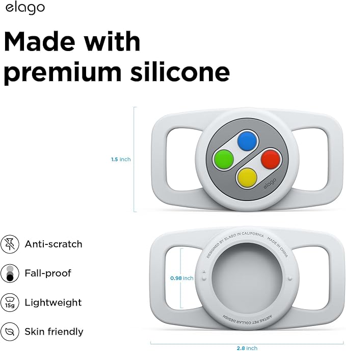 elago Pet Collar W5 Case Compatible with Apple AirTag - Drop Protection Keychain, Cute Design (Track Dogs, Keys, Backpacks, Purses) Tracking Device Not Included (Light Grey)