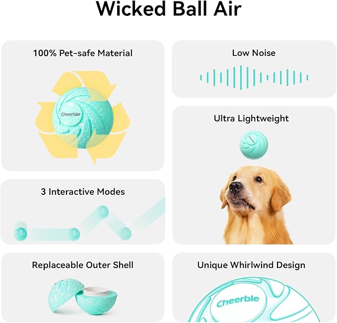 Cheerble [2025 Upgrade Smart Interactive Dog Toys,Wicked Ball AIR,3 Interactive Modes,Self Moving Bouncing Rotating Ball,E-TPU Material,IPX7 Waterproof,Active Rolling Ball for Medium and Large Dogs