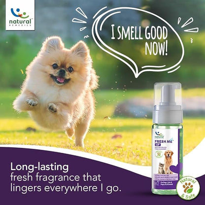 Natural Remedies Fresh Me Up Waterless Mild Foam Cleanser for Dogs and Cats - Dry Shampoo - Grooming Bath Supplies - Pet Deodorizer, Lick Safe, Hypoallergenic & Sulphate Free, All Breeds, 4.73 fl. oz.