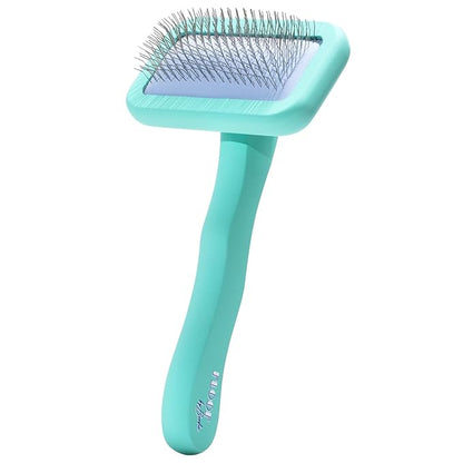 Dog Grooming Slicker Wire Brush: Designed for Long Haired Dog Breeds - Dematting and Deshedding, Comfortable and Easy to Use, Ergonomic Handle - Small (Teal, Small)