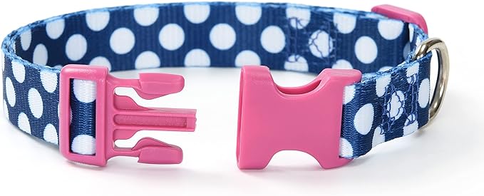 Mile High Life Dog Collar | Cute Puppy Collars | Lightweight Girl Dog Collar | Soft Boy Dog Collars | w Geometric Plaid Wave Line Pattern (Blue/White, Medium)