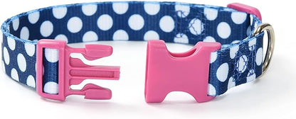 Mile High Life Dog Collar | Cute Puppy Collars | Lightweight Girl Dog Collar | Soft Boy Dog Collars | w Geometric Plaid Wave Line Pattern (Blue/White, Small)