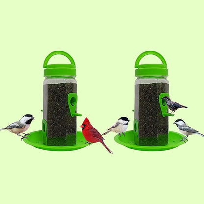 Happy Wings Plastic Tube Bird Feeder, Natural Green, Set of 2, Hanging Feeder for Wild Birds