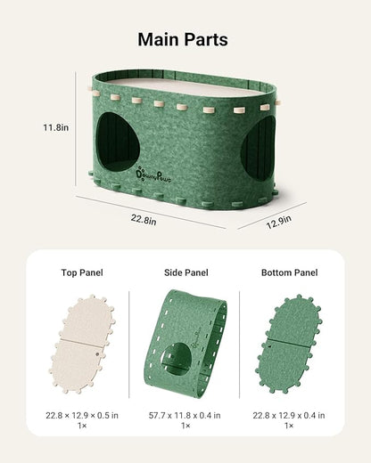DownyPaws Cat House for Indoor Cats, Cat Bed Cave for Multiple & Large Cats Up to 22 Lbs, Scratch Resistant Peekaboo Cat Caves, Foldable Tunnel Enclosed Bed, PeekaPurr, Forest