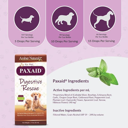 Amber NaturalZ Paxaid Digestive Rescue for Dogs and Puppies | Supports Normal Appetite, Gut Function, and Stool Consistency During Occasional Gastric Discomfort and Dietary Changes