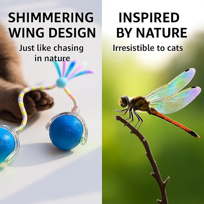 Interactive Cat Ball Toy, Automatic Self-Rolling, Motion-Activated, 3 Replaceable Teaser Wand Tails, Food-Grade TPU-Reinforced, Built-In Bluetooth Speaker with Preloaded Bird Sounds/Optional Music