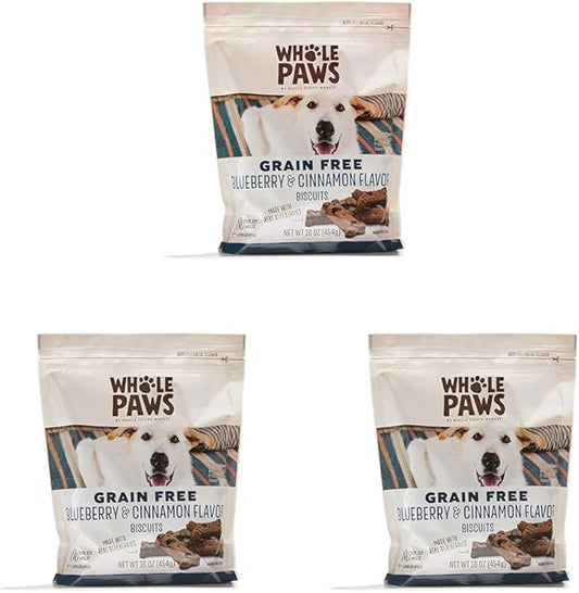 Whole Paws, Grain-Free Dog Biscuit Treats, Blueberry & Cinnamon Flavor, 16 Ounce (Pack of 3)
