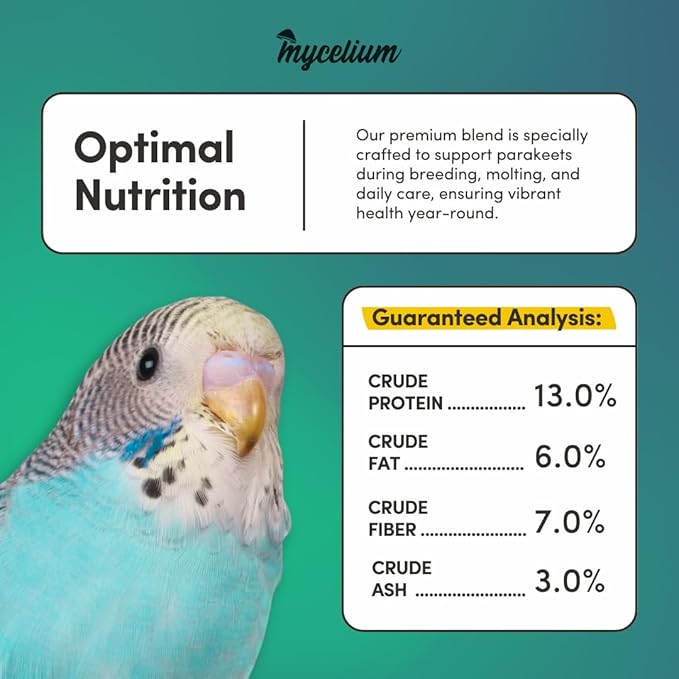 Mycelium Parakeet Superfood (5 LBS) | Organic Bird Seed for Parakeets & Small Pet Birds | Vitamin-Enhanced for Immunity, Brain & Heart Support | Non-GMO, Clean Ingredients, Made in USA
