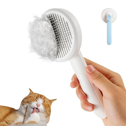 New cat brush&dog brush,pet hair brush with Self Cleaning Button Easy to remove loose undercoatï¼_eedle-tip massage beads, no harm to the skin (Blue)