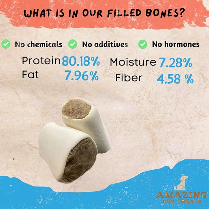 Amazing Dog Treats - Stuffed Shin Bone for Dogs (Peanut Butter Blend, 2-3 Inch - 4 Count) - All Natural Dog Bones