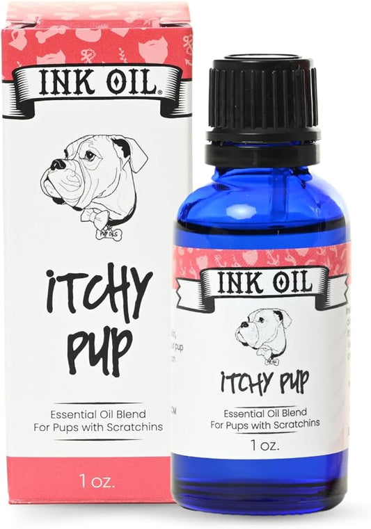 Ink Oil Itchy Pup | Itch Relief Supplement for Dogs | Calms & Soothes Rashes, Dry Skin & Insect Bite | 100% Natural Liquid Drop Pet Health Skin Care | Fast Skin Relief Therapeutic Essential Oil - 1 oz