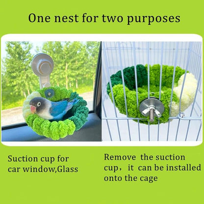 Portable Suction Cup Bird Perch Nest for Travel Car Window Glass, Warm Bird Sleeping hut Snuggle Bed for cage (Green Combo, L)