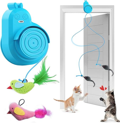 Interactive Cat Toys for Indoor Cats - Automatic Flying Bird & Mouse Wand Enrichment Toy, Hands-Free or Handheld USB-Rechargeable Safe Play Chase Exercise for Bored Kittens and Adult Cats