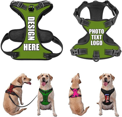 Custom Breathable Pet Chest Harness with Optional Leash, Customize No-Pull Dog Harnesses with Your Personalized Design, Personalize Pet Towing Vest with Mesh Fabric, OliveDrab, M