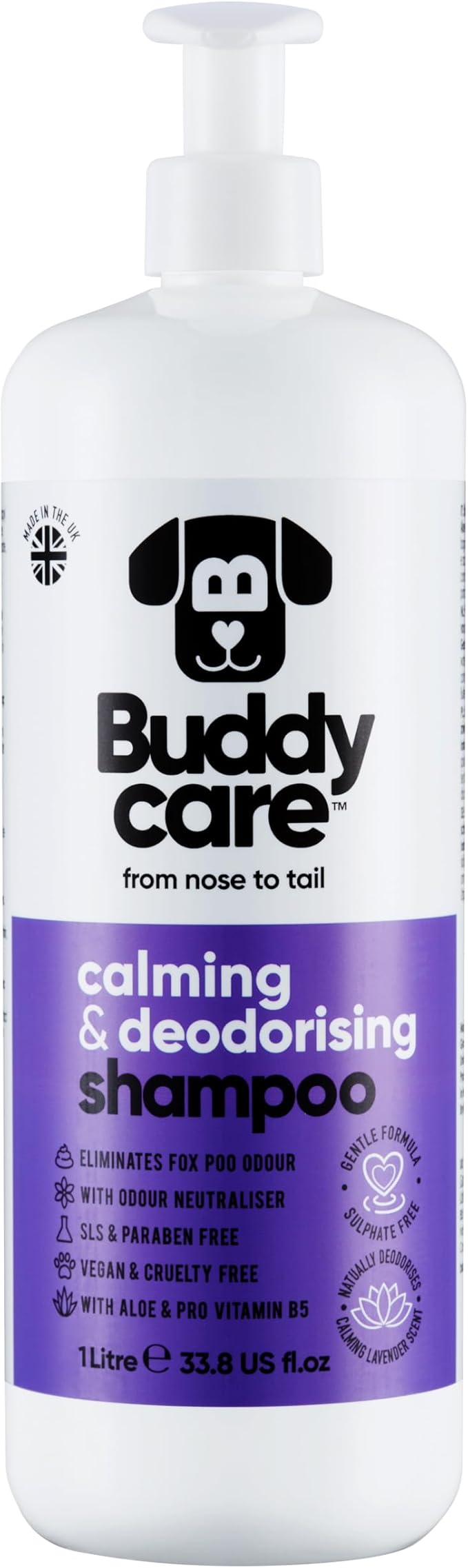 Calming & Deodorising Dog Shampoo by Buddycare | Lavender Scented | with Aloe Vera and Pro Vitamin B5 (33.8oz)