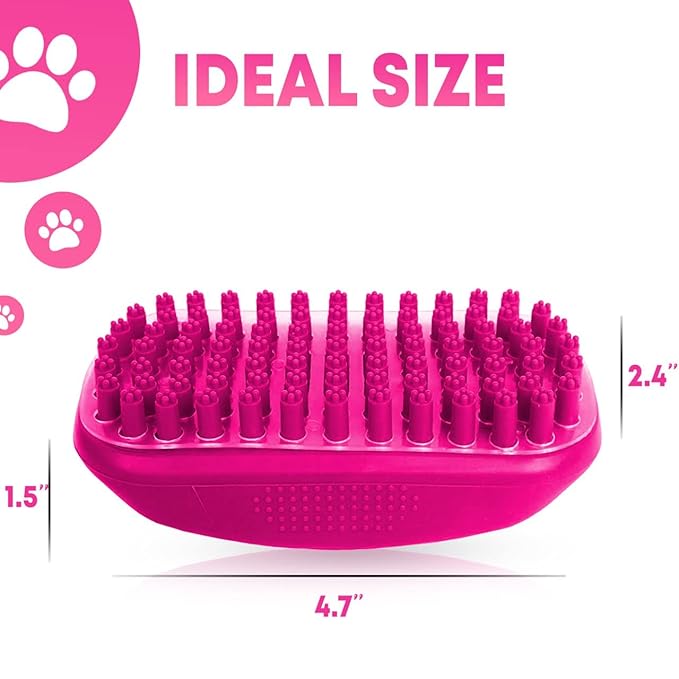 Pet Bath Massage Brush - Premium Cat and Dog Bath Brush Scrubber with Removable Cover - Soft Bristle Silicone Dog Brush for Short & Long Haired Pets - Dog Scrubber for Bath (Pink)