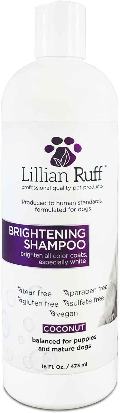 Lillian Ruff Ultra-Brightening Professional Whitening Shampoo for Dogs with Aloe & Coconut Oil for Dry Skin & Itch Relief - pH-Balanced Dog Whitening Shampoo Remove Stains, Yellowing, & Odor (16oz)