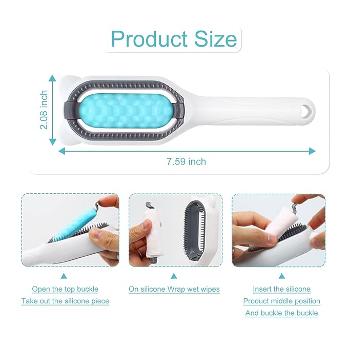 WishLotus Pet Cleaning Hair Removal Comb, 4 in 1 Universal Cat Brush Multifunctional Portable Stylish Durable Pet Comb Brush, Bristle Tool for Cleaning Cat and Dog Hair and Grooming (Blue)