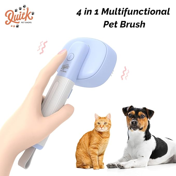 Quirk Multifunctional Cat Brush with Release Button, Hair Remover, Massager Negative Ion Pet Grooming, Blue, for Dogs and Cats