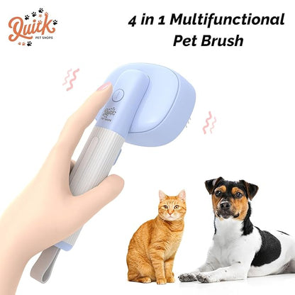 Quirk Multifunctional Cat Brush with Release Button, Hair Remover, Massager Negative Ion Pet Grooming, Blue, for Dogs and Cats