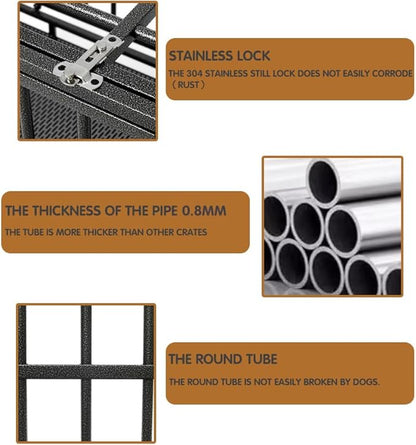 Heavy Duty Extra Large Dog Crate with Wheels - Indestructible 38/42/46 Inch Chew-Proof, Escape-Proof Kennel for High-Anxiety and Extra Large Dogs